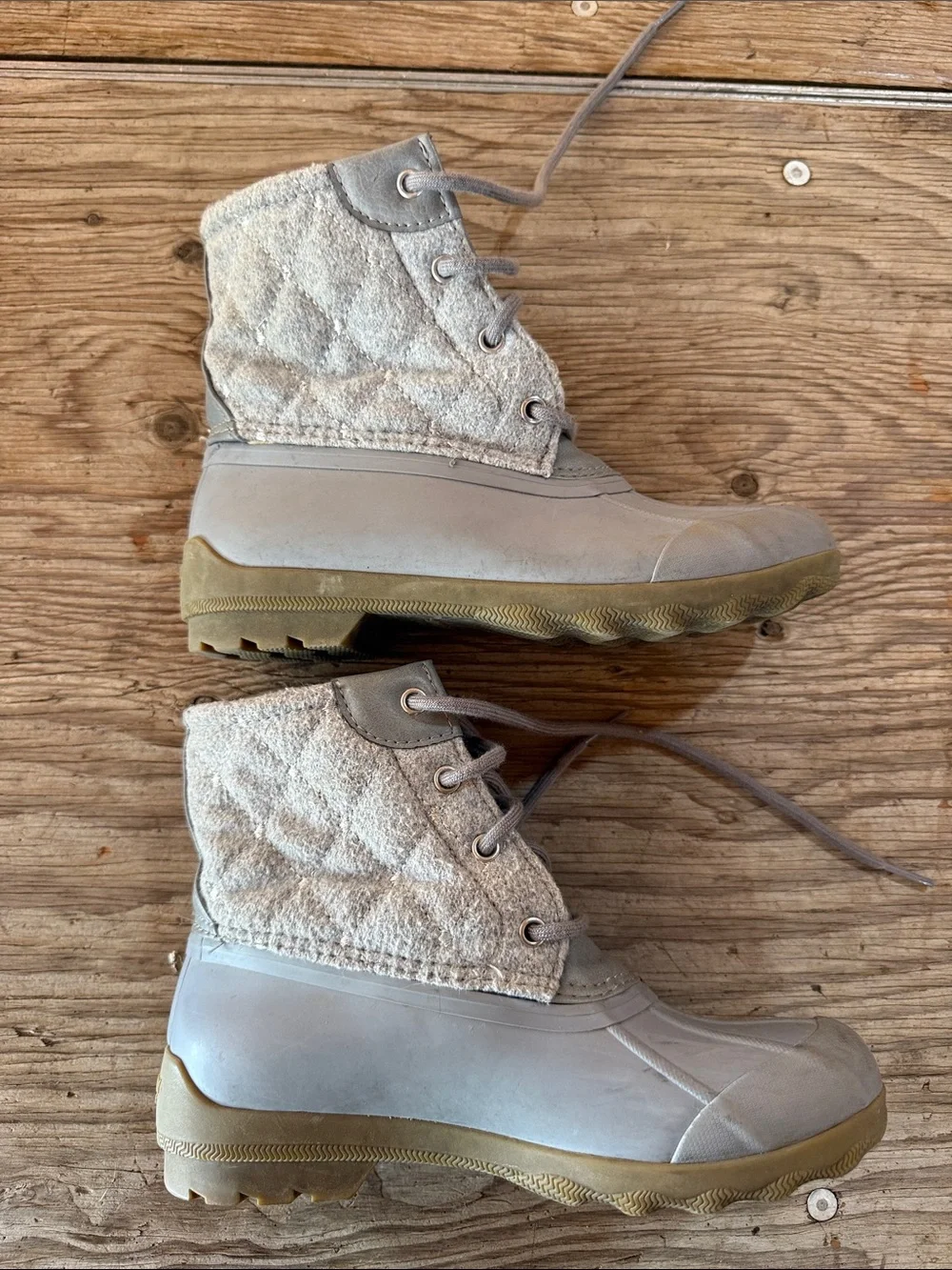 Sperry Light Taupe Lace-Up Duck Boots